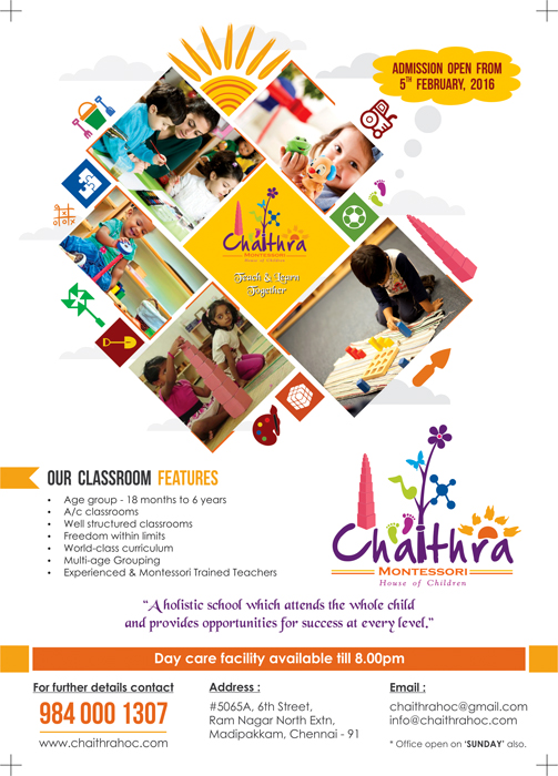 Pamphlet Design - Chaithra Montessori School, Madipakkam, Chennai